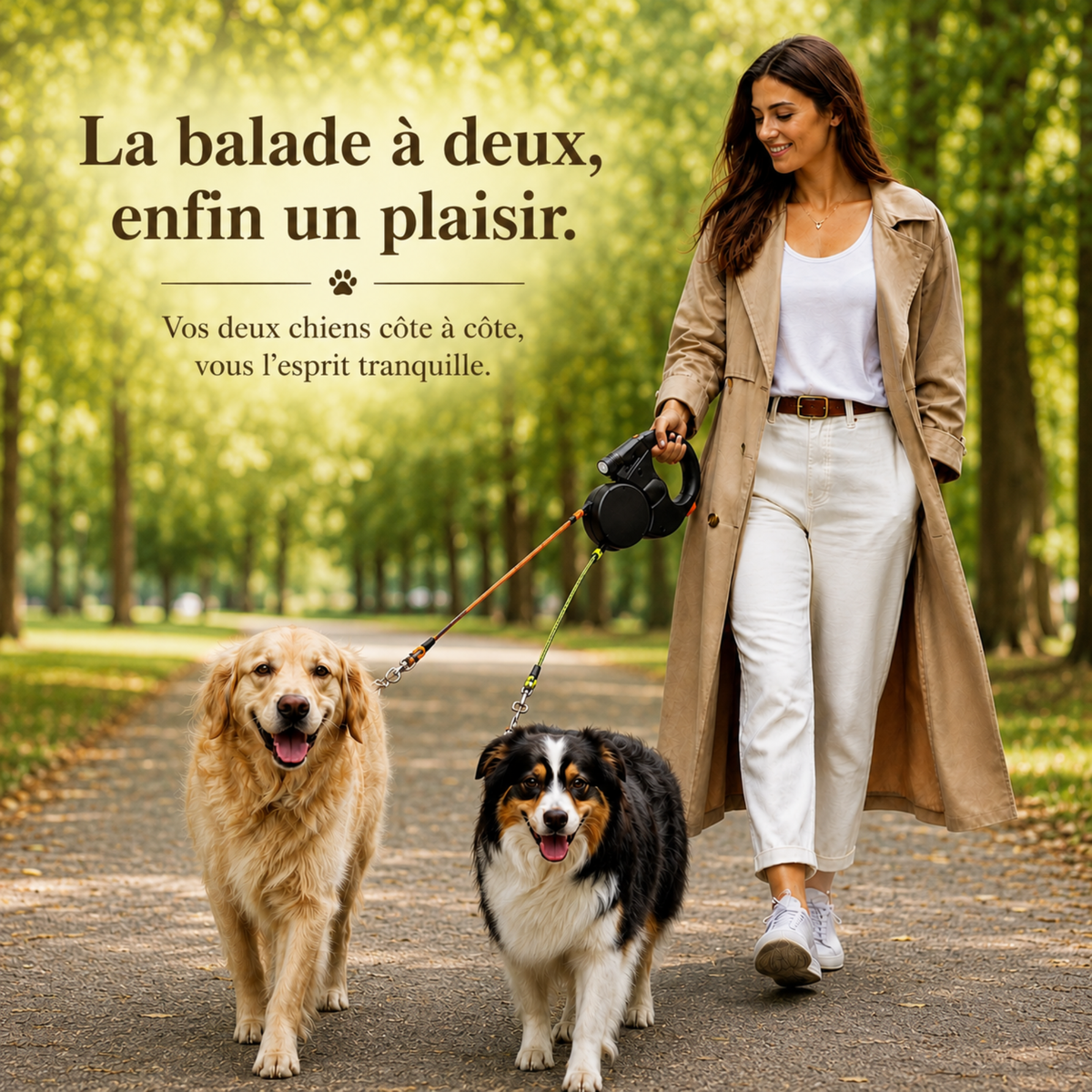 Laisse double anti-nœuds 360 degrés pour deux chiens